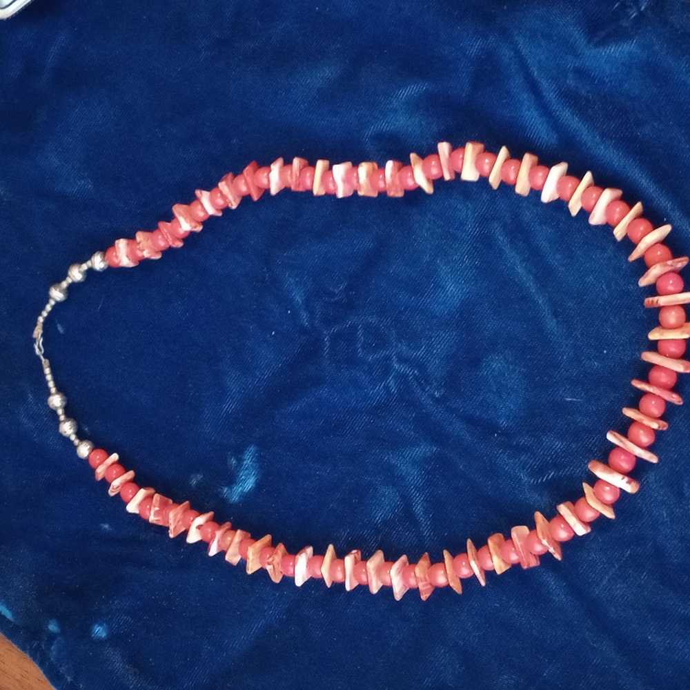 Native American Sterling Silver Orange Coral & Spiny Oyster Shell Necklace 20" - Picture 13 of 13